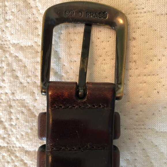 NAUTICA Casual Dress Belt Leather with Solid Brass Logo Buckle Brown 40 inches - Picture 3 of 4
